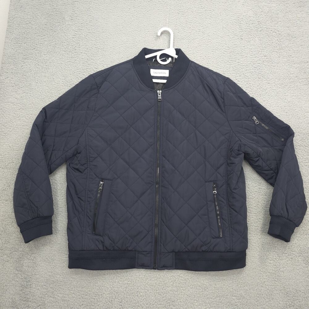 Calvin Klein Quilted Jacket W Rib Knit Trim Mens Extra Large XL True Navy Blue